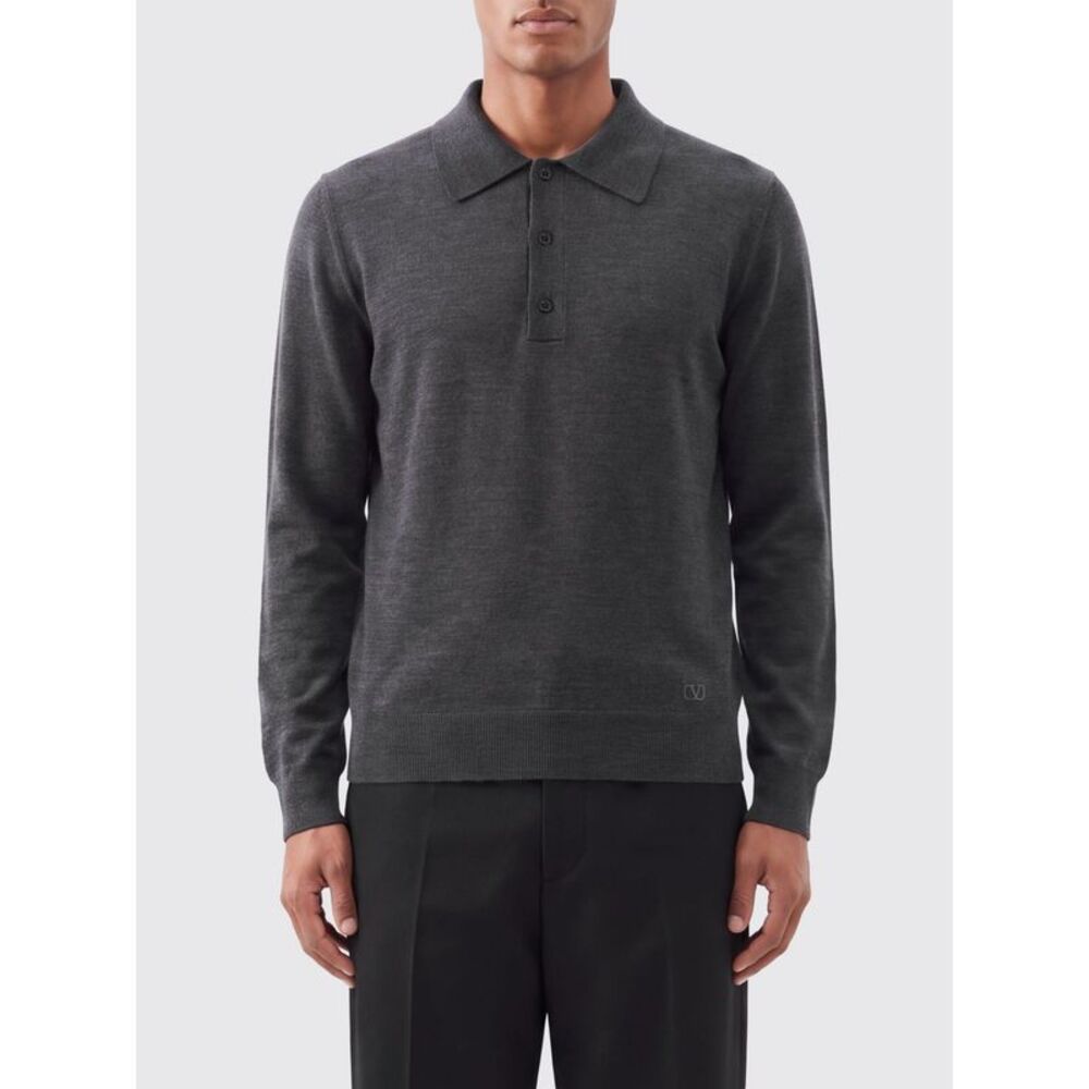 Valentino Men Valentino Long-Sleeved Knitted Virgin Wool Polo
